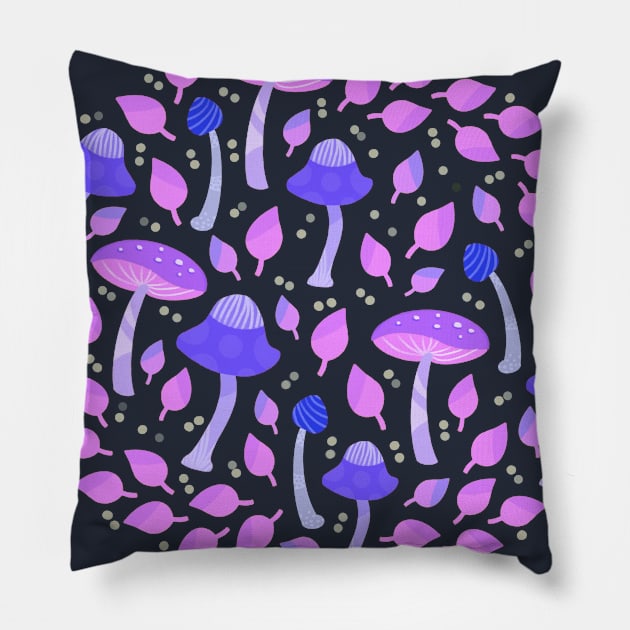 Violet mushrooms Pillow by Valeria Frustaci 