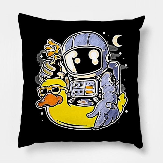 Astronaut Duck Balloon • Funny And Cool Sci-Fi Cartoon Drawing Design Great For Anyone That Loves Astronomy Art Pillow by TeesHood