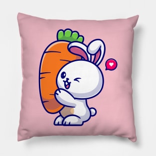 Cute Rabbit Holding Carrot Cartoon Pillow