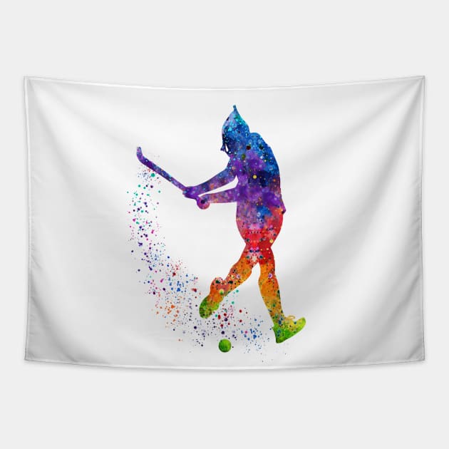 Field Hockey Girl Watercolor Silhouette Tapestry by LotusGifts