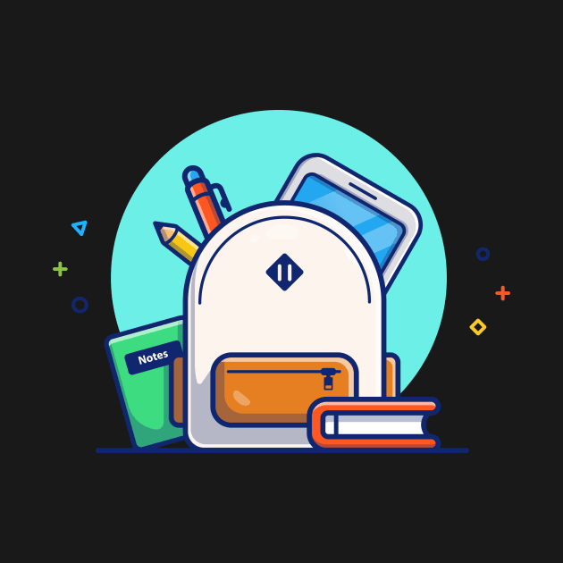 Backpack, Book, Notes, pencil, Pen And Tablet Cartoon by Catalyst Labs