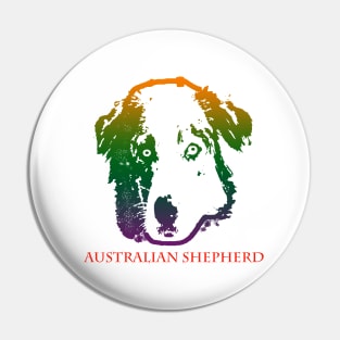 The australian shepherd head is Violet, Green, Orange Pin