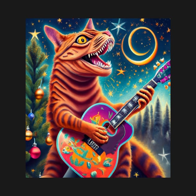 Christmas tree cat dinosaur playing guitar by Catbrat