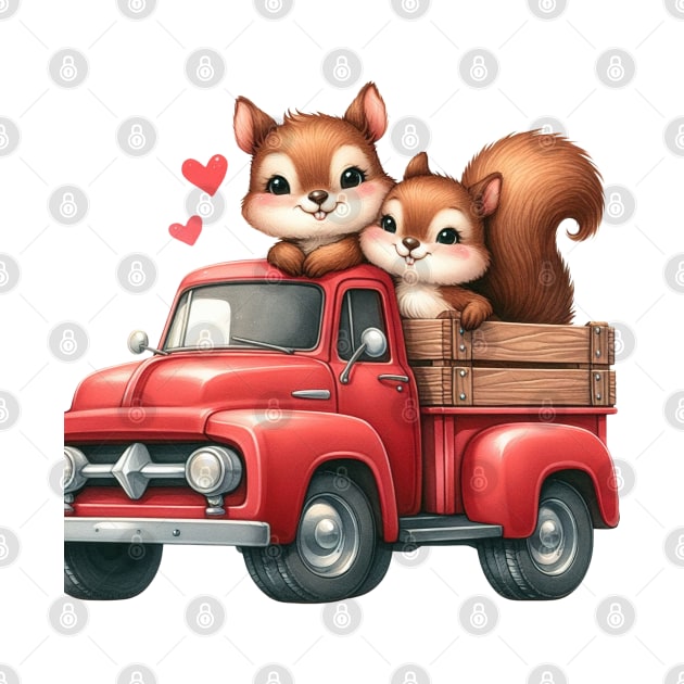 Valentine Squirrel Couple Sitting On Truck by Chromatic Fusion Studio