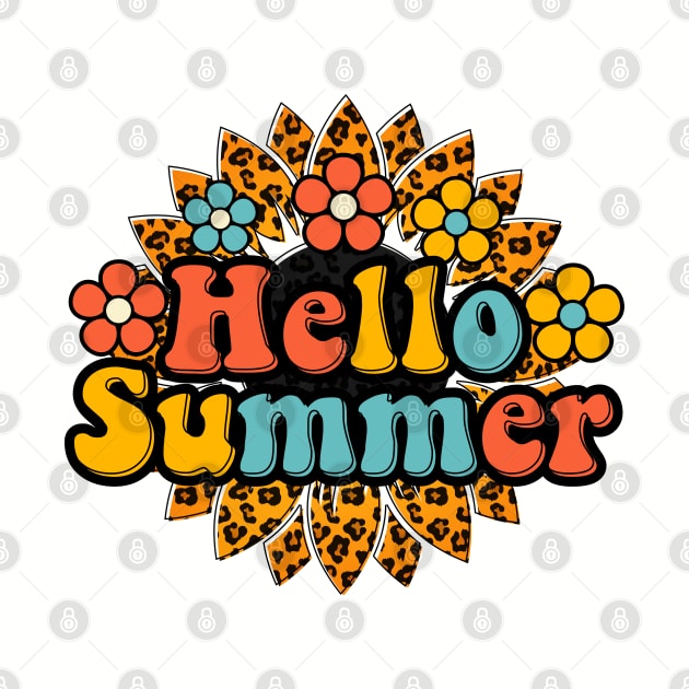 Hello Summer Sublimation Leo Pattern Sunflower Summer T-Shirt by MekiBuzz Graphics