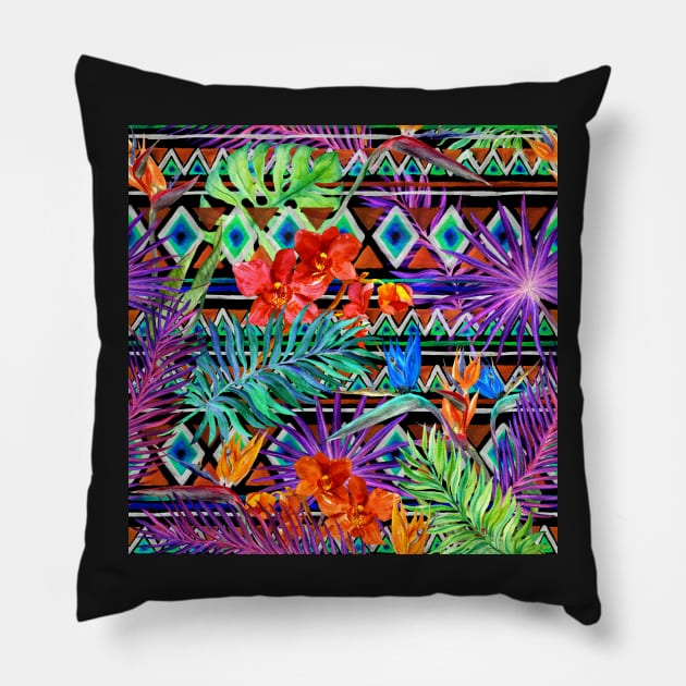 BoHo Tropical Tribal Florals Pillow by SpiceTree