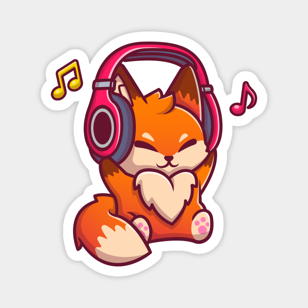 Cute Fox Listening Music With Headphone Magnet by Catalyst Labs