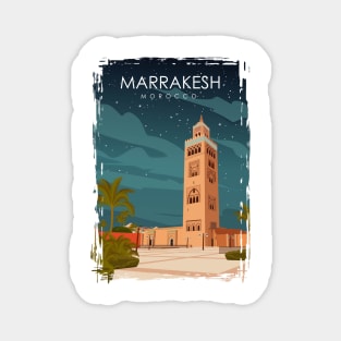 Marrakesh Morocco Vintage Minimal Retro Travel Poster at Night Magnet