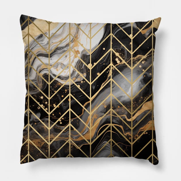 Black & Gold Marble Chevron Pillow by Creating Happiness