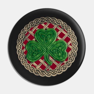 Celtic Knot Shamrock Red Background Pin