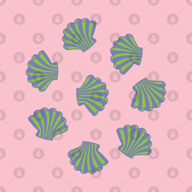 SEASHELLS Scattered Tropical Scallop Clam Shells Undersea Ocean Sea Life in Green Purple and Hot Pink - UnBlink Studio by Jackie Tahara by UnBlink Studio by Jackie Tahara