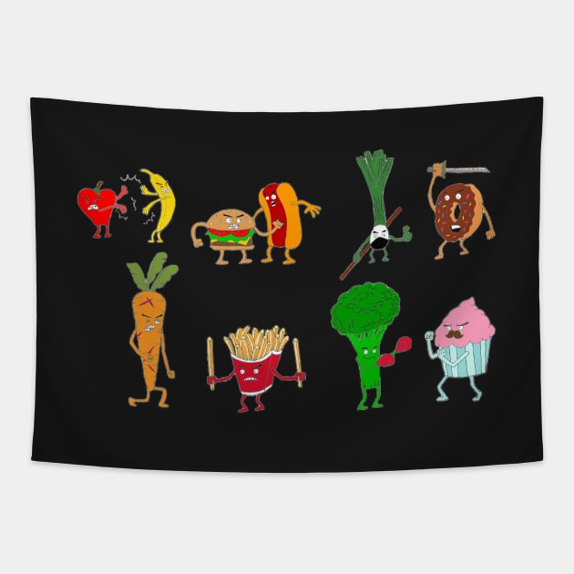 Food fight Tapestry by obmik