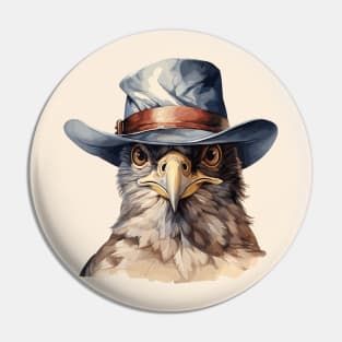 Funny pigeon wearing a cowboy hat, watercolor Pin