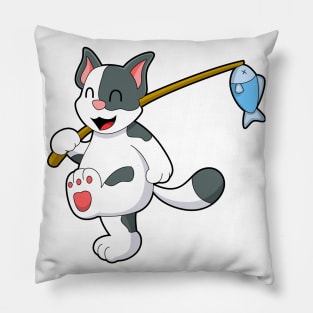 Cat at Fishing with Fishing rod Pillow