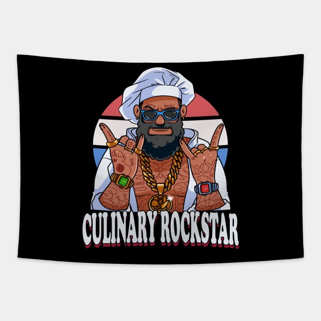 Funny Culinary Rockstar Cook Chef Cooking Lovers Tapestry by Noseking