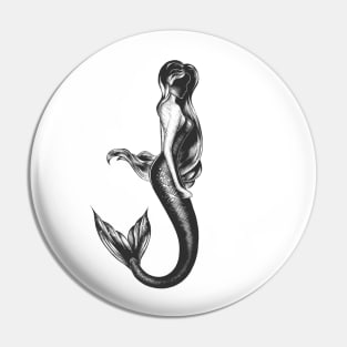 Mermaid hand drawn monochrome print T-Shirt Pin