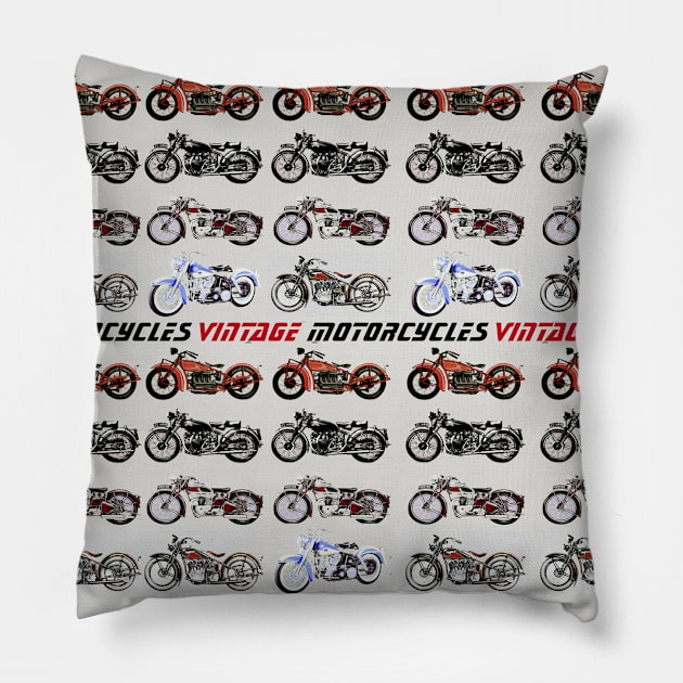 VINTAGE MOTORCYCLES Pillow by BulganLumini