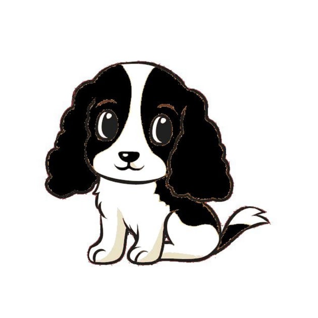 cavalierr king charles spaniel black and white cartoon by Wanderingangel