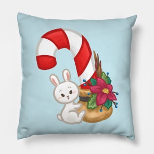 Bunny Candy Cane Christmas Pillow