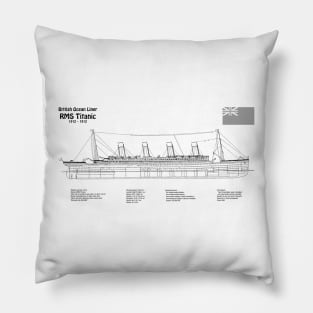 RMS Titanic ship plans. White Star Ocean Liner - BDpng Pillow