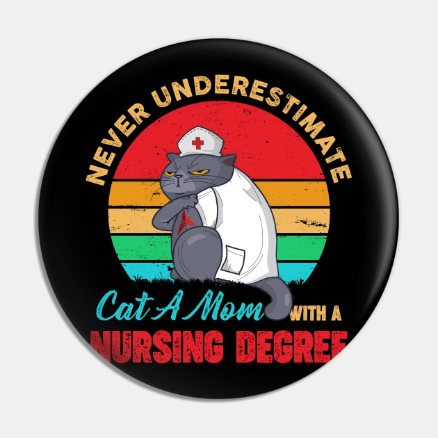 Never Underestimate Cat A Mom with A Nursing Degree Pin by neonatalnurse