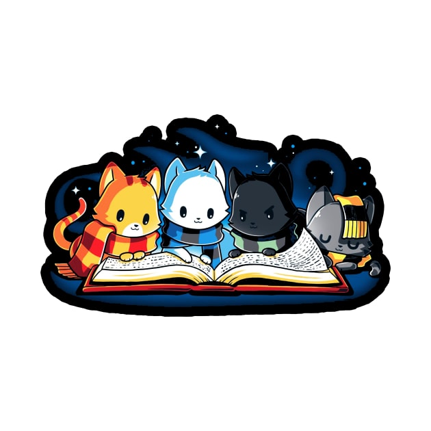 Cute Funny Cats Reading Book At Night by LazyMice