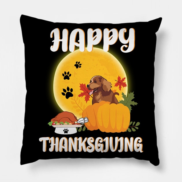 Chesapeake Bay Retriever Seeing Turkey Dish Happy Halloween Thanksgiving Merry Christmas Day Pillow by Cowan79