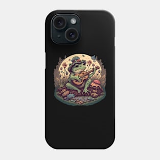 Cottagecore aesthetic cute frog playing ukelele on Mushroom Phone Case