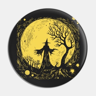 Linocut Witch Pin