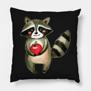 Raccoon Holding an Apple Pillow