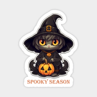 Spooky Season Witchy Cat with Pumpkin Magnet