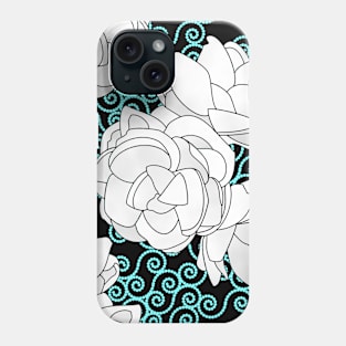 Sampaguita Flowers with Blue Spirals on Black Phone Case