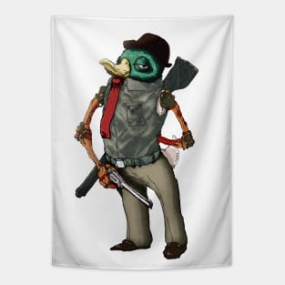 cyberpunk duck gangster in a mysterious pose, authoritative, judicious, cruel Tapestry