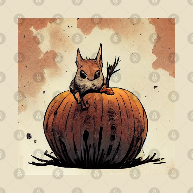 Skittish squirrel on a pumpkin by etherElric