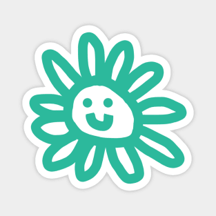 Cyan Daisy Flower Smiley Face Graphic Magnet