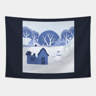 Snowy day in a small town Tapestry