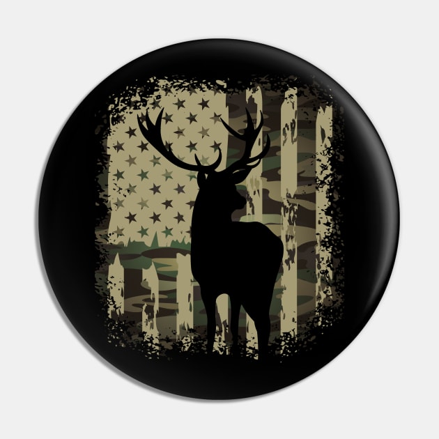 Camo US Flag Deer Elk Buck Camoflage Hunting Hunter Dad Gift Pin by Just Me Store