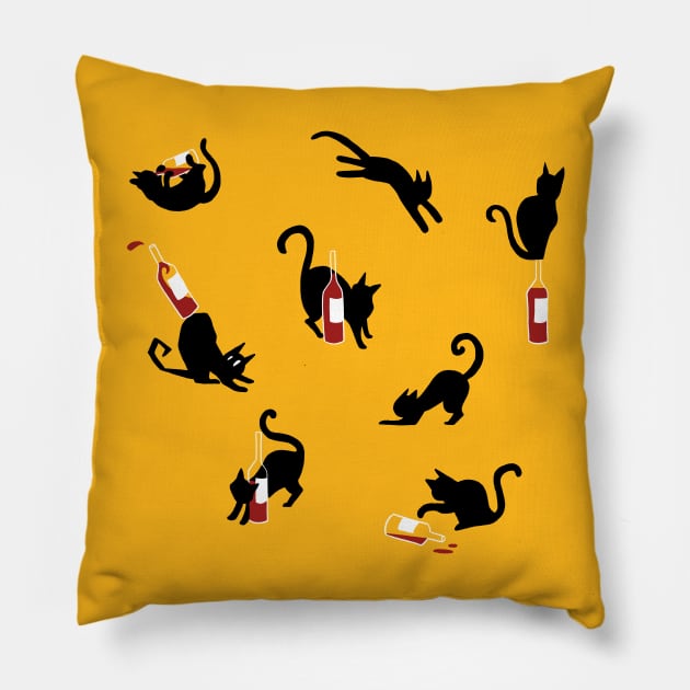 Cats and Wine Pillow by GiuliaM