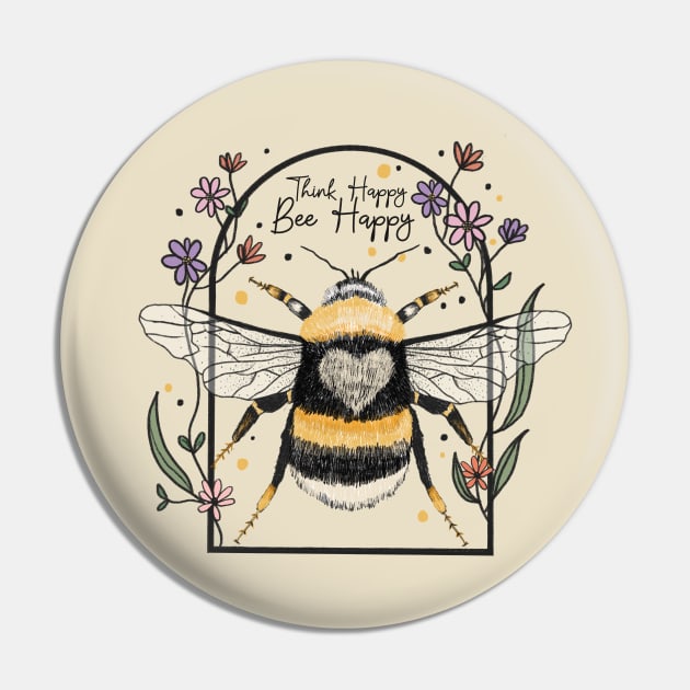 Think Happy, Bee Happy Pin by Erin Decker Creative