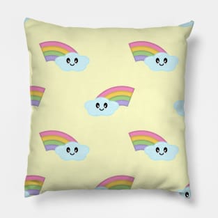 Kawaii Cute Rainbow Pattern in Yellow Pillow