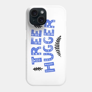 "Tree Hugger" in blue folk art letters with cutouts Phone Case