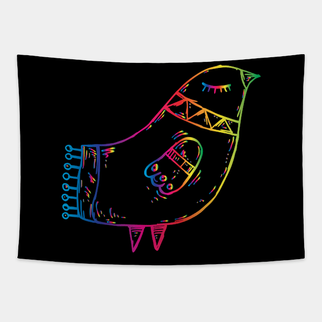 Cute Bird Colorful Line Art Tapestry by CoolFactorMerch