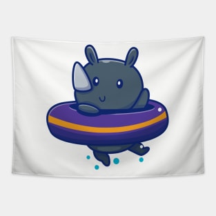 Cute Rhino With Swim Ring Tapestry