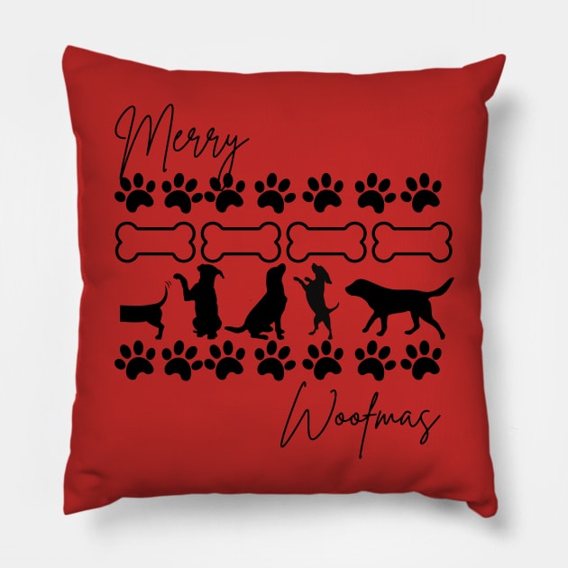 Merry Woofmas Ugly Christmas Sweater Pattern Pillow by radsadstudio