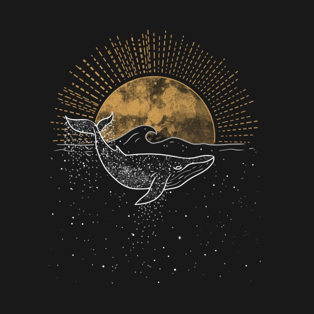 Whale in sea of stars with Sun by MugDesignStore