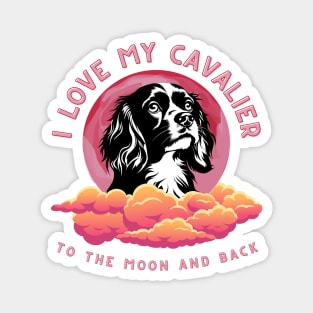 I Love My Cavalier to the Moon and Back - Pink Moon Silhouette Magnet