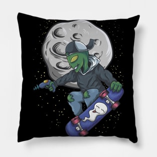 Alien Skateboard in Space Pillow