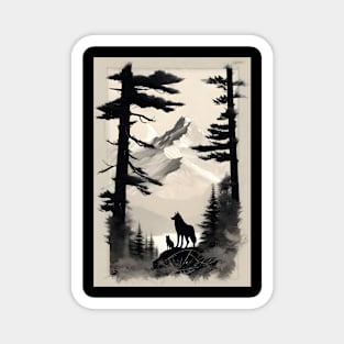 Wolf in Trees Silhouette Magnet