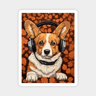 Corgi in Headphones Funny Corgi Dog Lover Autumn Gift Magnet