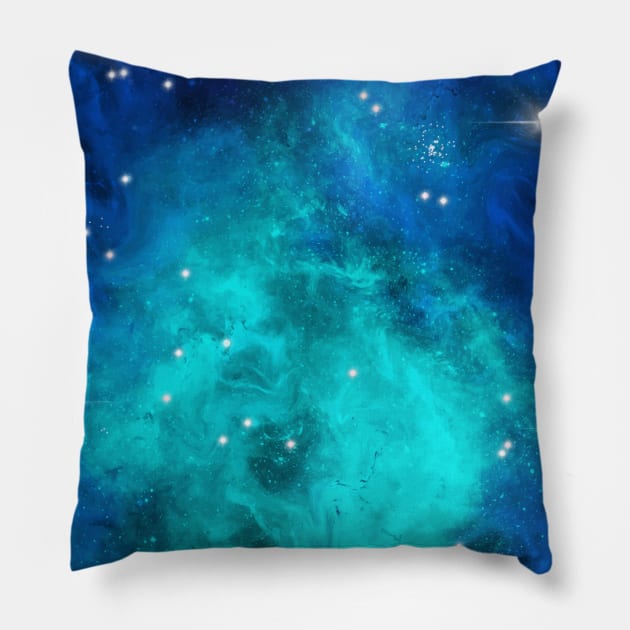 Blue Turquoise Star Nebula Space Galaxy Universe Pillow by jodotodesign